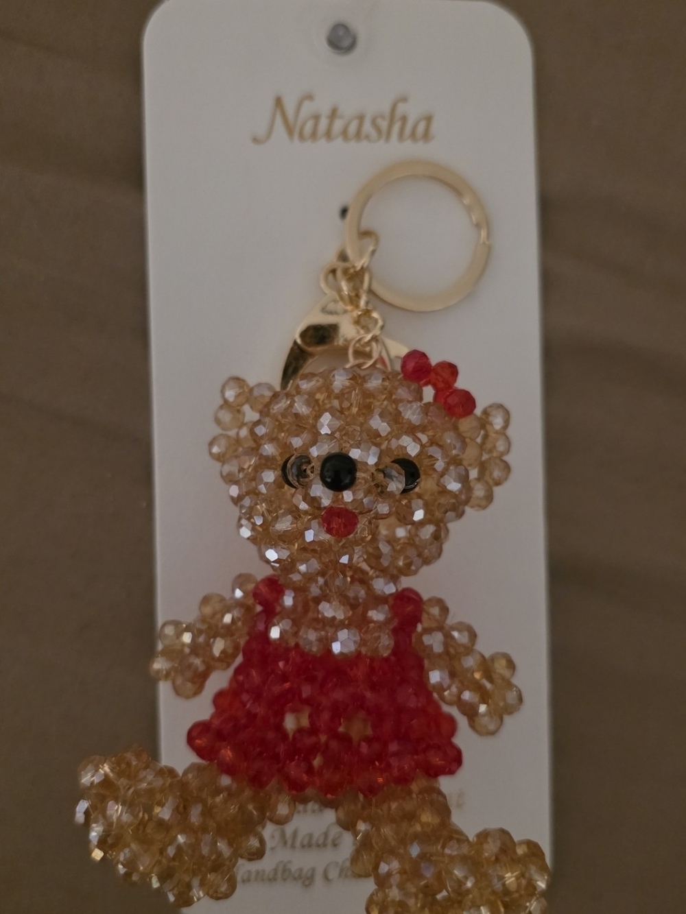 Natasha Couture Kids Crystal Bear Keychain - Gold & Red
